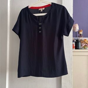 Banana Republic Black Short Sleeve Buttoned Blouse